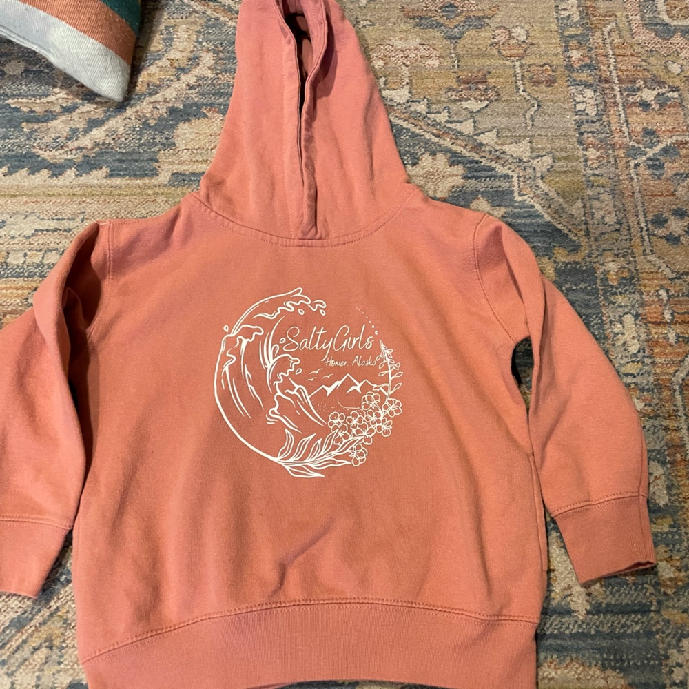 Salty Girls 4T Homer, Alaska Salmon Colored Hoodie with Pockets- EUC
